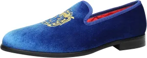 ELANROMAN Men's Loafers Velvet Embroidery Slip on Penny Party Wedding Prom Shoes
