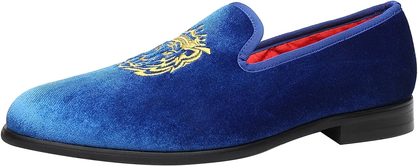 ELANROMAN Men's Loafers Velvet Embroidery Slip on Penny Party Wedding Prom Shoes