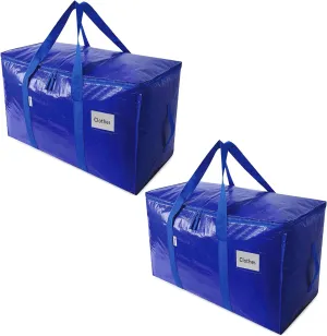ElegantPak 2 Pack Extra Large Heavy-Duty Moving Bags with Carrying Handles & Zippers, Storage Tote for Space Saving, Folds Flat
