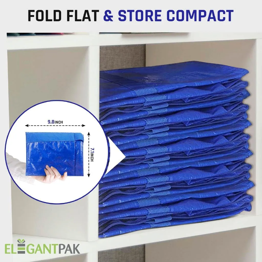 ElegantPak 2 Pack Extra Large Heavy-Duty Moving Bags with Carrying Handles & Zippers, Storage Tote for Space Saving, Folds Flat