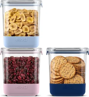 Ello Airtight Food Storage Plastic Canisters with Non-Slip Base Locking Lids and Labels for Kitchen and Pantry Organization Perfect for Sugar, Cerea, Pasta, Dry Food| Set of 3| 6.6 Cup | Cupcake