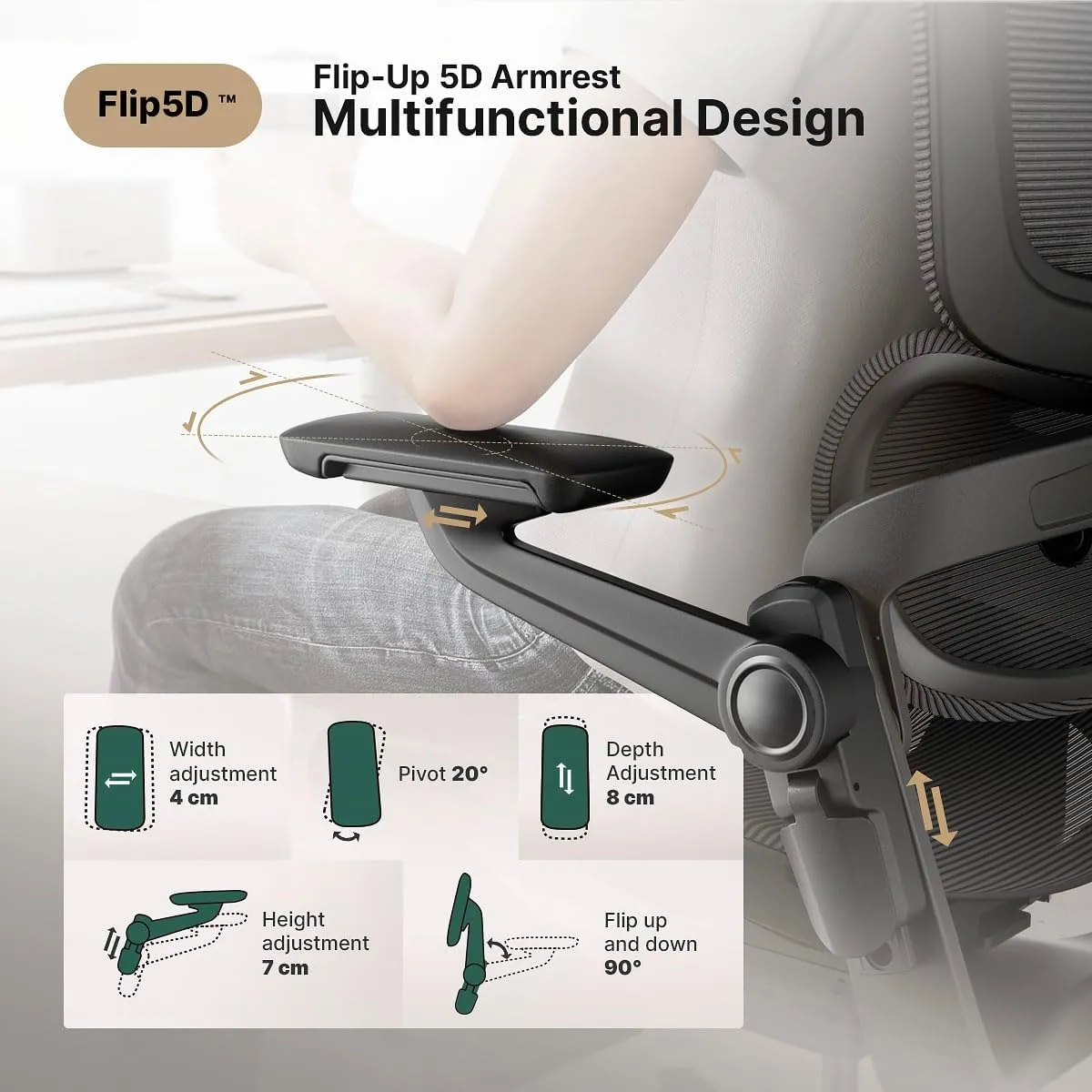 Ergonomic Office Chair with Foot Rest - Comfy Home Office Desk Computer Chair, Comfortable Mesh Seat with Adjustable Back Support, Swivel Wheels, Flip-up Arms, for Work Gaming Study (Gray, Standard)