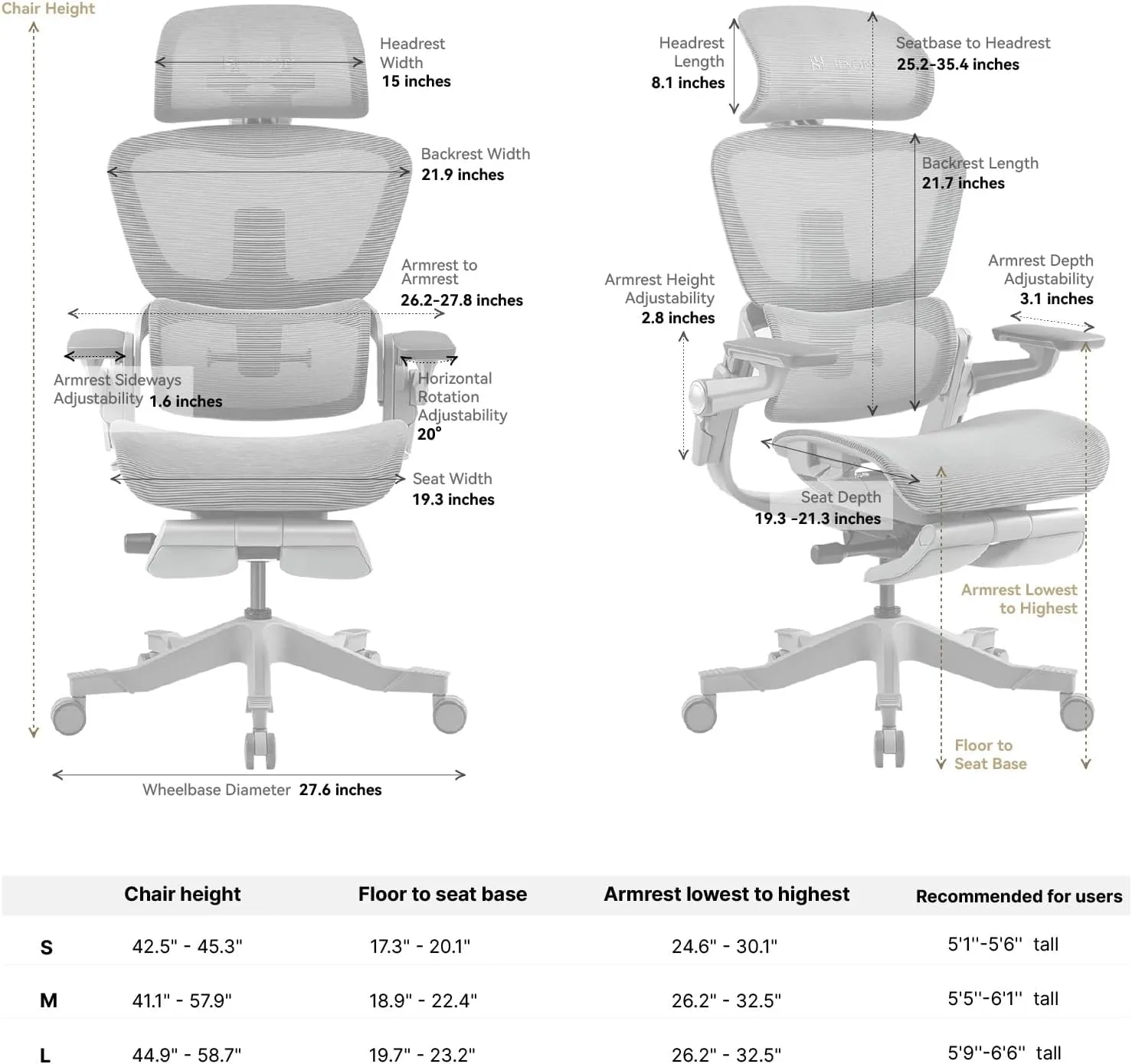 Ergonomic Office Chair with Foot Rest - Comfy Home Office Desk Computer Chair, Comfortable Mesh Seat with Adjustable Back Support, Swivel Wheels, Flip-up Arms, for Work Gaming Study (Gray, Standard)