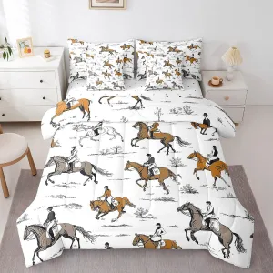 Erosebridal Western Cowboy Queen Bedding Set 7 Piece Running Horse Bed in A Bag Equestrian Sport Comforter Set for Kids Boys Adults Horse Riders Sheet Set with Comforter