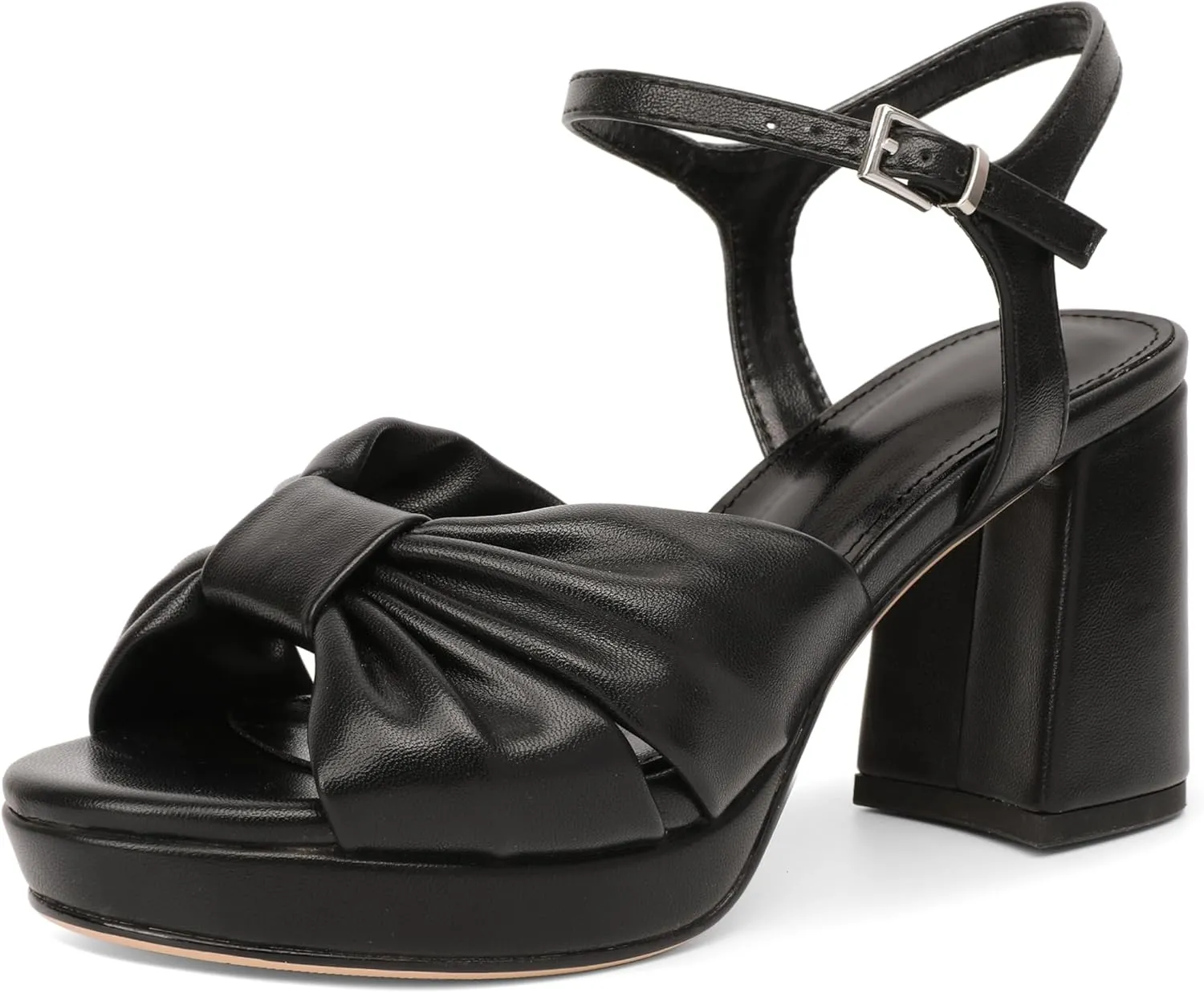 Esvowido Chunky Platform Heels for Women Open Toe Bow Heels with Ankle Strap Wedding Party Office Summer Sandals