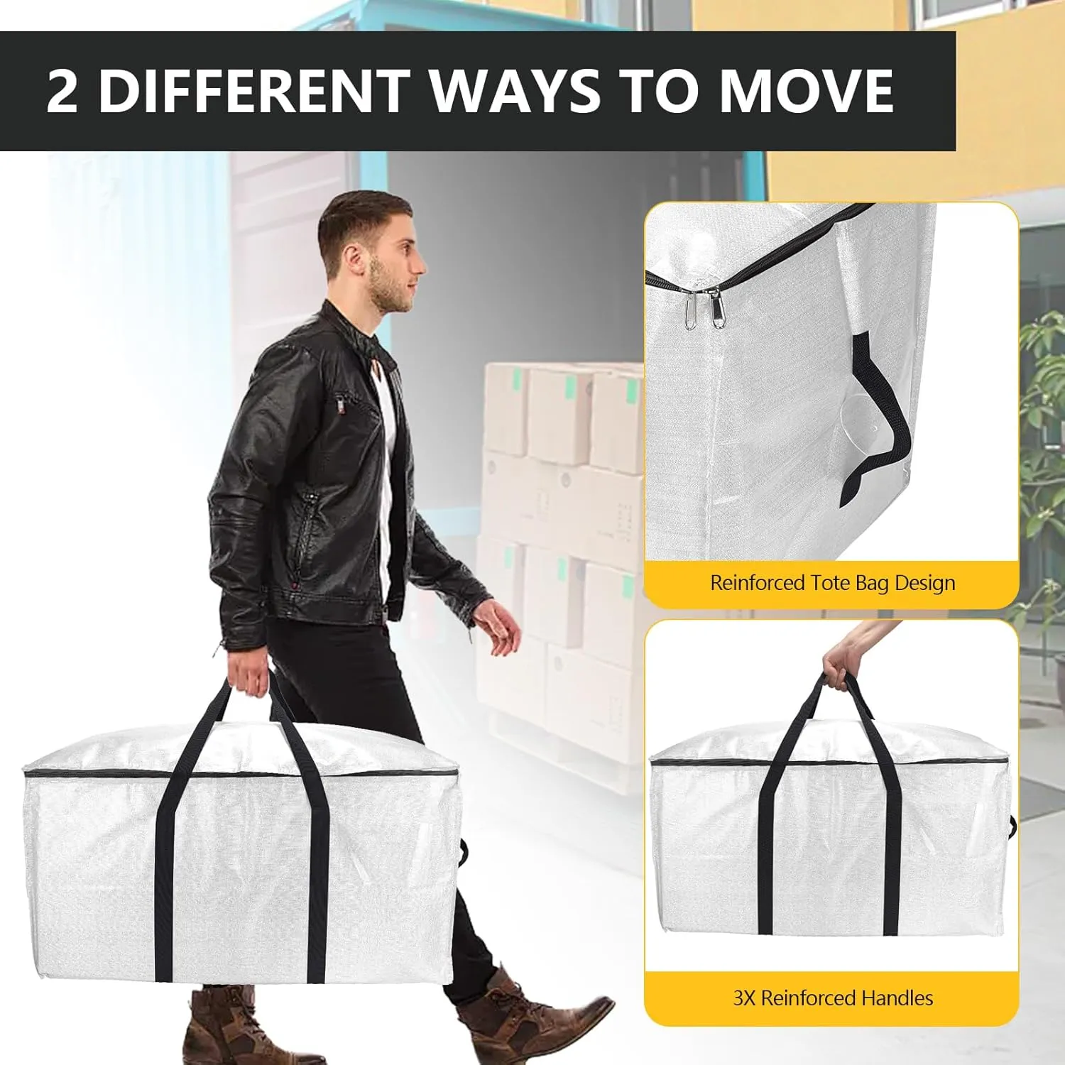 Extra Large Storage Bags Set Heavy Duty Moving Totes with Handles, Waterproof Dual- Fold Flat Storage Totes for Space Saving, (Transparent, 18 Park-8 Moving bag & 10 Vacuum Seal Bags)
