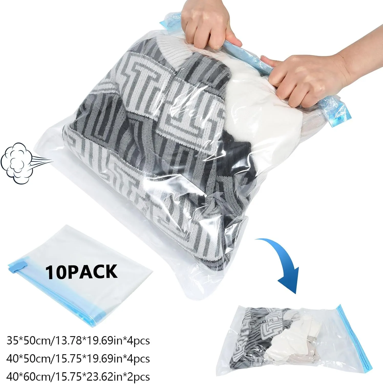 Extra Large Storage Bags Set Heavy Duty Moving Totes with Handles, Waterproof Dual- Fold Flat Storage Totes for Space Saving, (Transparent, 18 Park-8 Moving bag & 10 Vacuum Seal Bags)