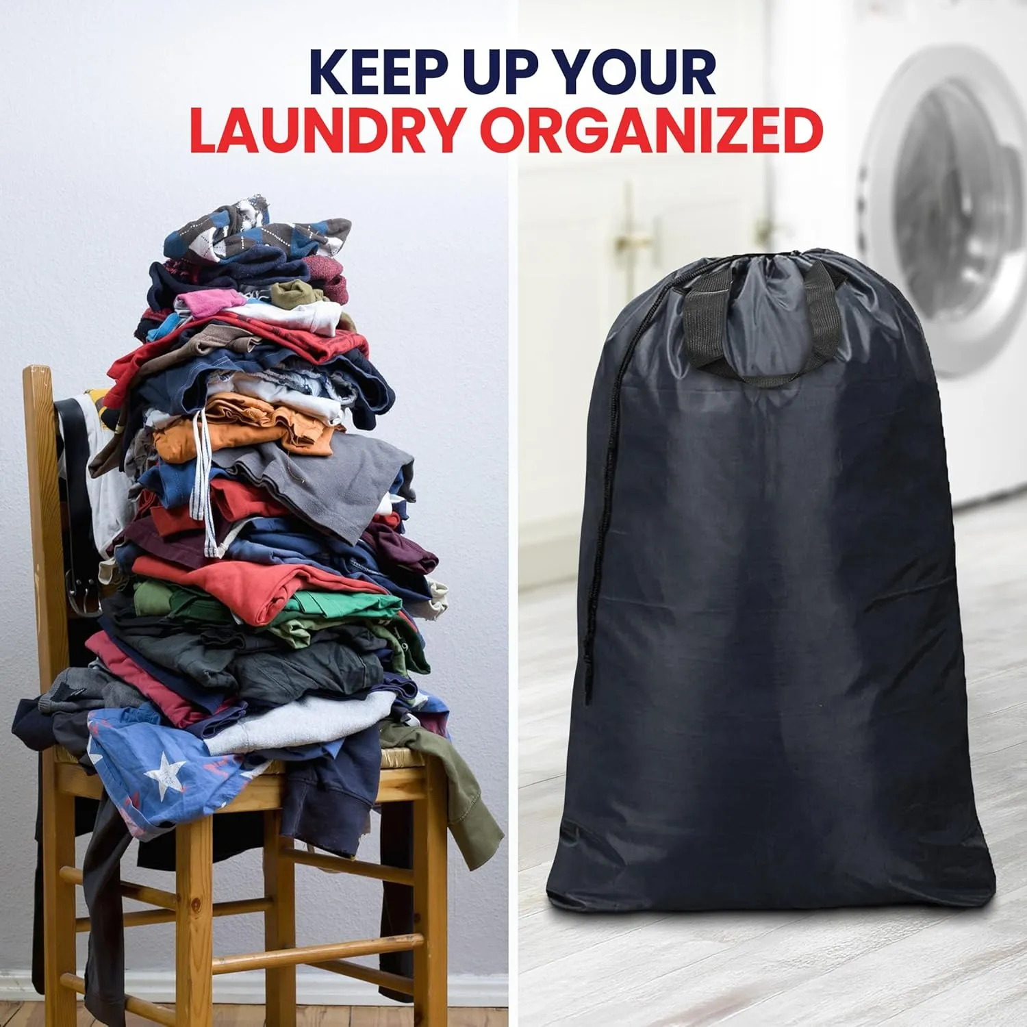 Extra Large Travel Laundry Bags, Dirty Cloth Organizer Bag for Traveling Drawstring Waterproof Bag Machine Washable nylon Hamper Bag or Basket (30x40 Inch, Dark Grey & Black)
