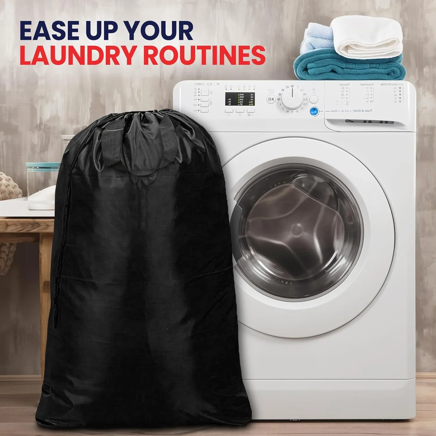 Extra Large Travel Laundry Bags, Dirty Cloth Organizer Bag for Traveling Drawstring Waterproof Bag Machine Washable nylon Hamper Bag or Basket (30x40 Inch, Dark Grey & Black)