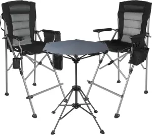 Extra Tall Folding Chairs & Adjustable Height Folding Table Set, Portable Outdoor Bar Table & Foldable Director Chairs with Makeup Pocket for Backyard,Beach,Travel (Includes Storage Bag)