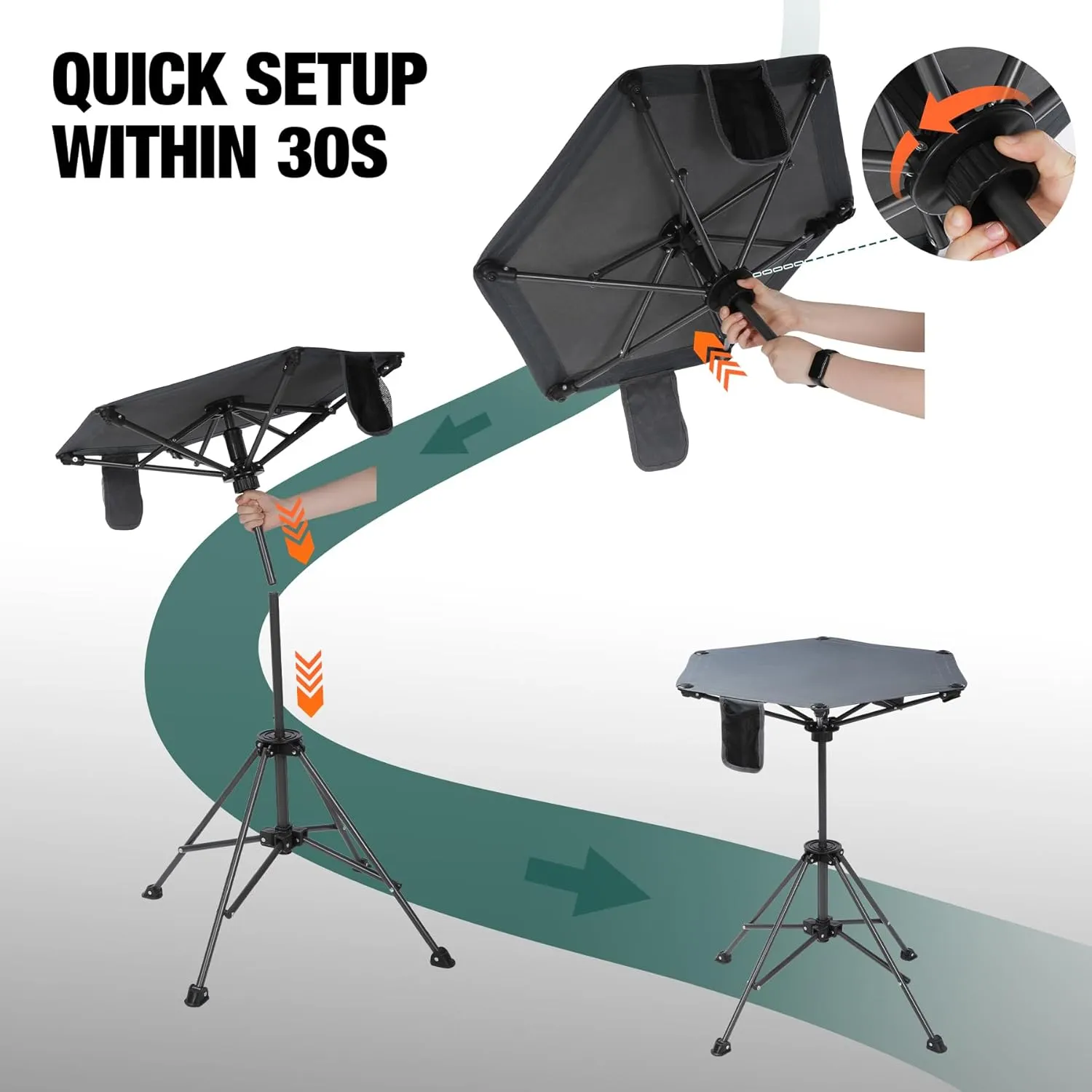 Extra Tall Folding Chairs & Adjustable Height Folding Table Set, Portable Outdoor Bar Table & Foldable Director Chairs with Makeup Pocket for Backyard,Beach,Travel (Includes Storage Bag)