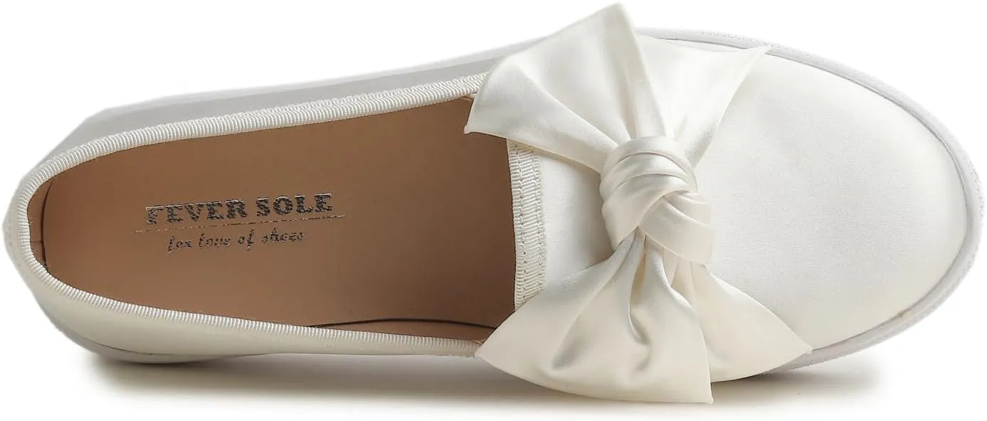 FEVERSOLE Women's Casual Slip On Sneaker Fashion Bow Tie Loafer Flats