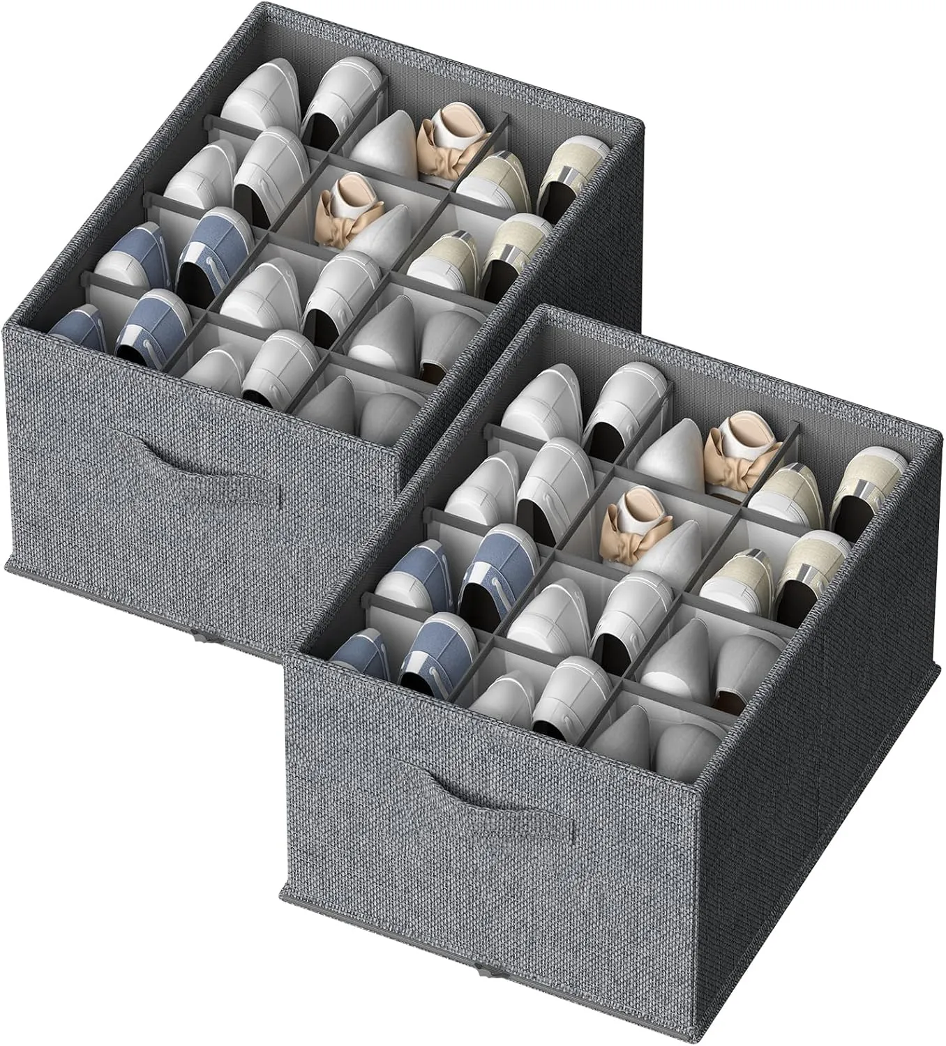 FHSQX 2 Pack Shoe Organizer for Closet,Foldable Shoe Organizer,Fits up to 24 Pairs,Storage Containers With Bottom Support for Shoes