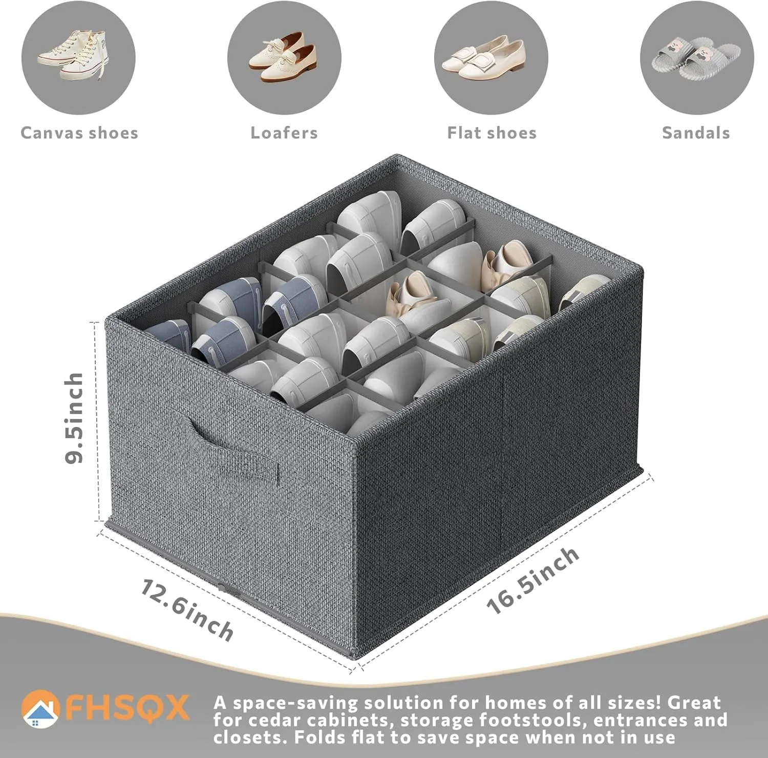 FHSQX 2 Pack Shoe Organizer for Closet,Foldable Shoe Organizer,Fits up to 24 Pairs,Storage Containers With Bottom Support for Shoes