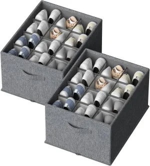 FHSQX 2 Pack Shoe Organizer for Closet,Foldable Shoe Organizer,Fits up to 24 Pairs,Storage Containers With Bottom Support for Shoes