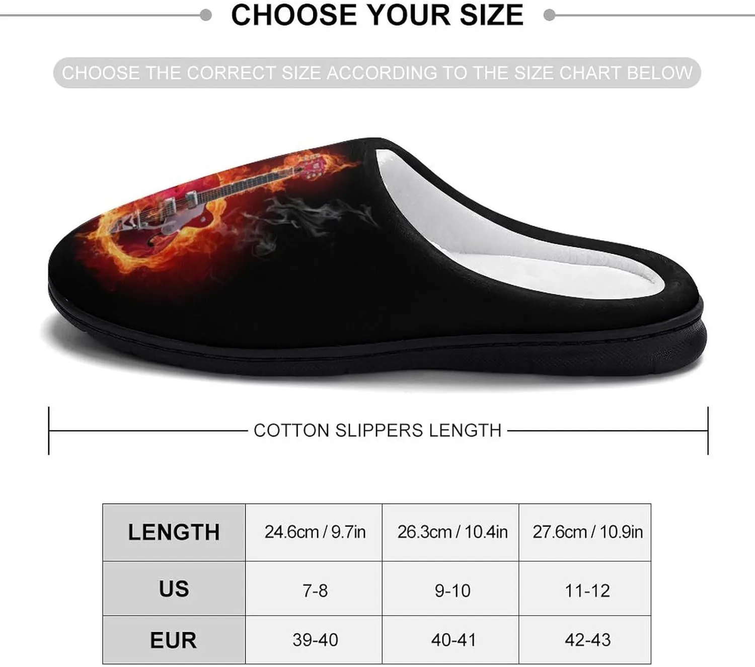Fire Electric Guitar Flame Soft Warm Cotton Slippers for Women Flannel Home Shoes House Shoes Non-Slip Washable