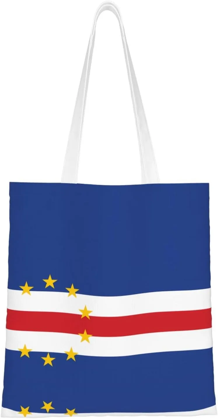 Flag of Cape Verde Pattern Double Sided Canvas Tote Bag, Reusable Grocery Shopping Bag, Carry or Shoulder ï¼Œ15x16.5 in