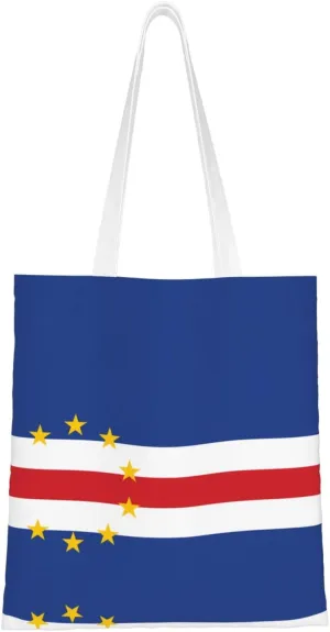 Flag of Cape Verde Pattern Double Sided Canvas Tote Bag, Reusable Grocery Shopping Bag, Carry or Shoulder ï¼Œ15x16.5 in