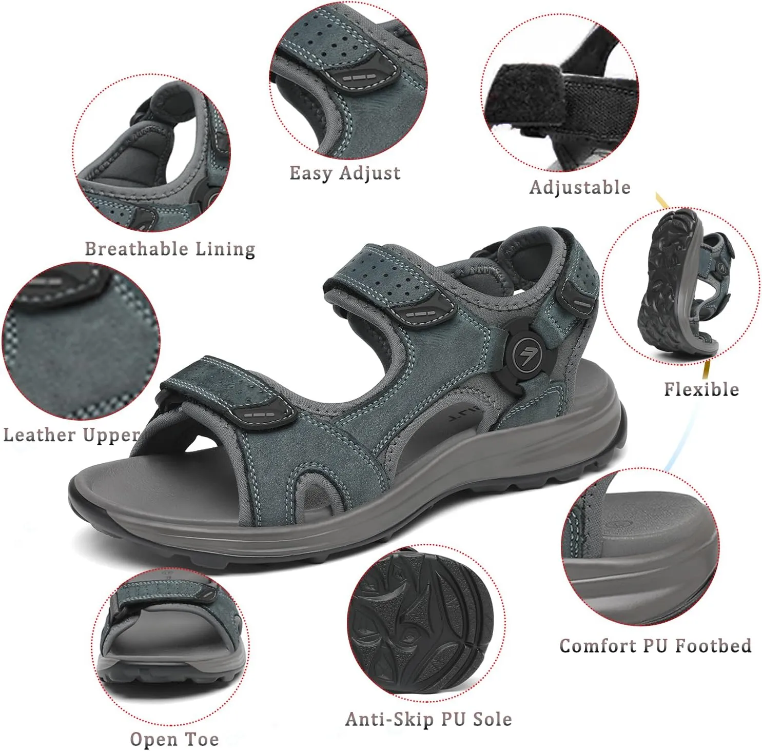 FLARUT Men's Sport Sandals Outdoor Hiking Sandal Open Toe Walking Sandals for Summer Beach Water Shoes
