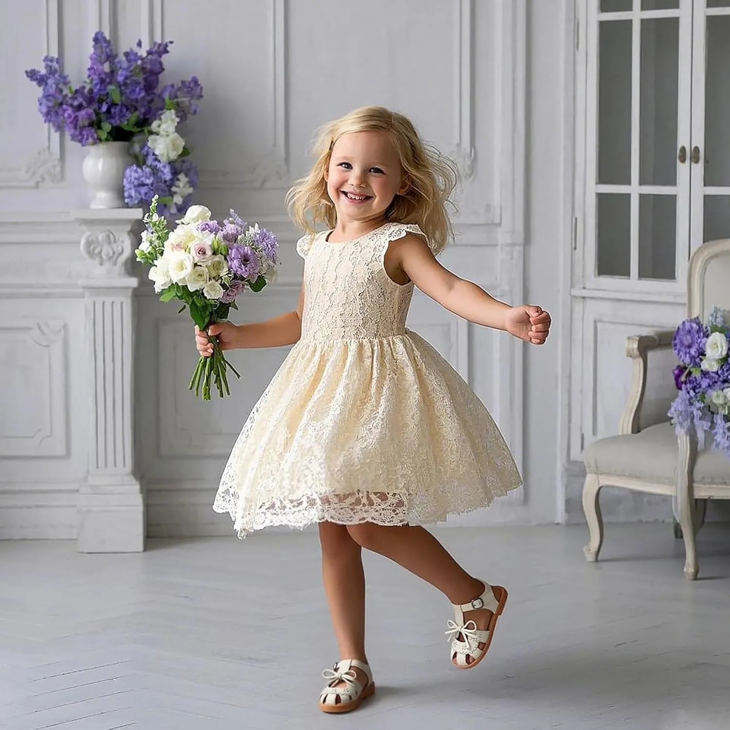 Flaryzone Toddler Little Girls Glitter Flower Open-Toe Flat Dress Sandals Summer Shoes
