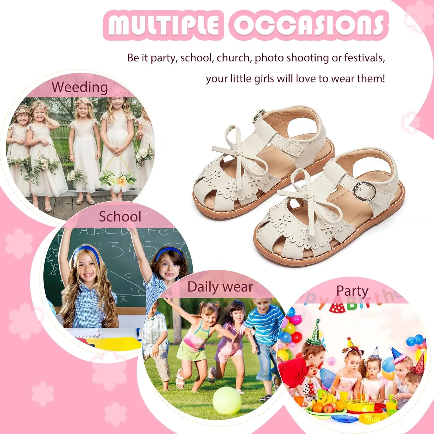 Flaryzone Toddler Little Girls Glitter Flower Open-Toe Flat Dress Sandals Summer Shoes