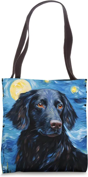 Flat Coated Retriever Dog Starry Night Painting Dog Mom Dad Tote Bag