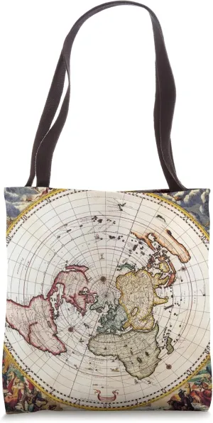 Flat Earth World Map Vintage - Polar Azimuthal Projection Tote Bag