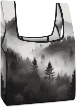 Foggy Mountains Forest Tote Bag Reusable Shopping Handbag Washable Foldable Grocery Tote for Picnic Shopping