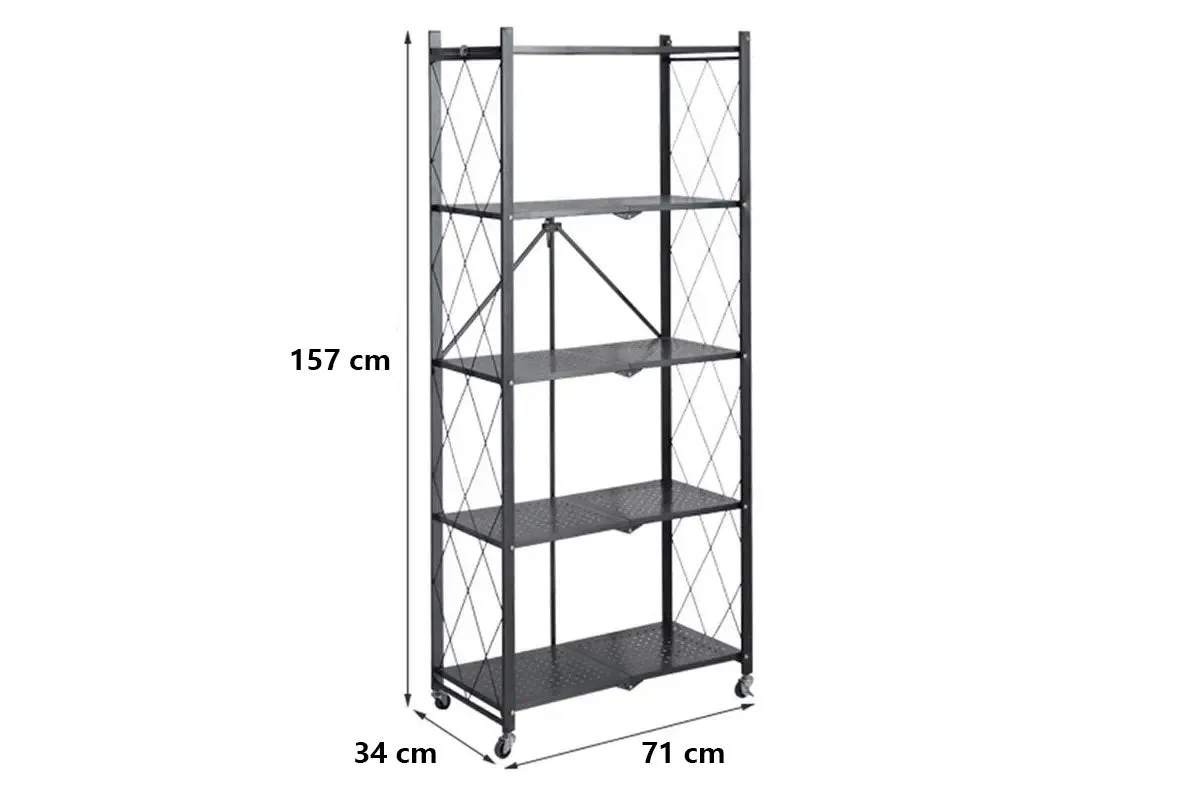 Foldable 5 Tier Kitchen Trolley Shelving Unit With Wheels