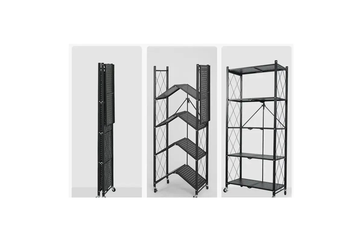 Foldable 5 Tier Kitchen Trolley Shelving Unit With Wheels