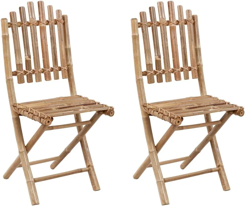 Foldable Bamboo Patio Chairs 2 Pcs with Red Cushions, Outdoor Furniture for Garden Camping Beach, Weather-Resistant Folding Chairs with Secure Rope Design