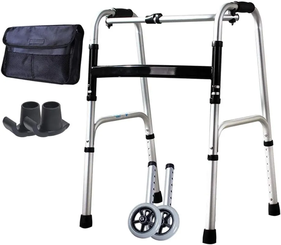 Foldable Elderly Walker Trolley with 2 Wheels and Carry Bag,Walking Frame |Mobility Aid |Rolling Walkers - Aadjustable Height