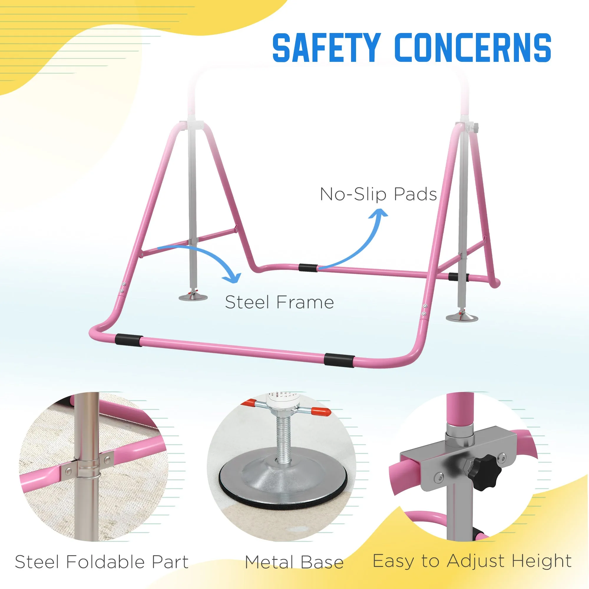 Foldable Gymnastics Bar for Kids, Expandable Gymnastics Equipment with Adjustable Height for Boys Girls, Pink