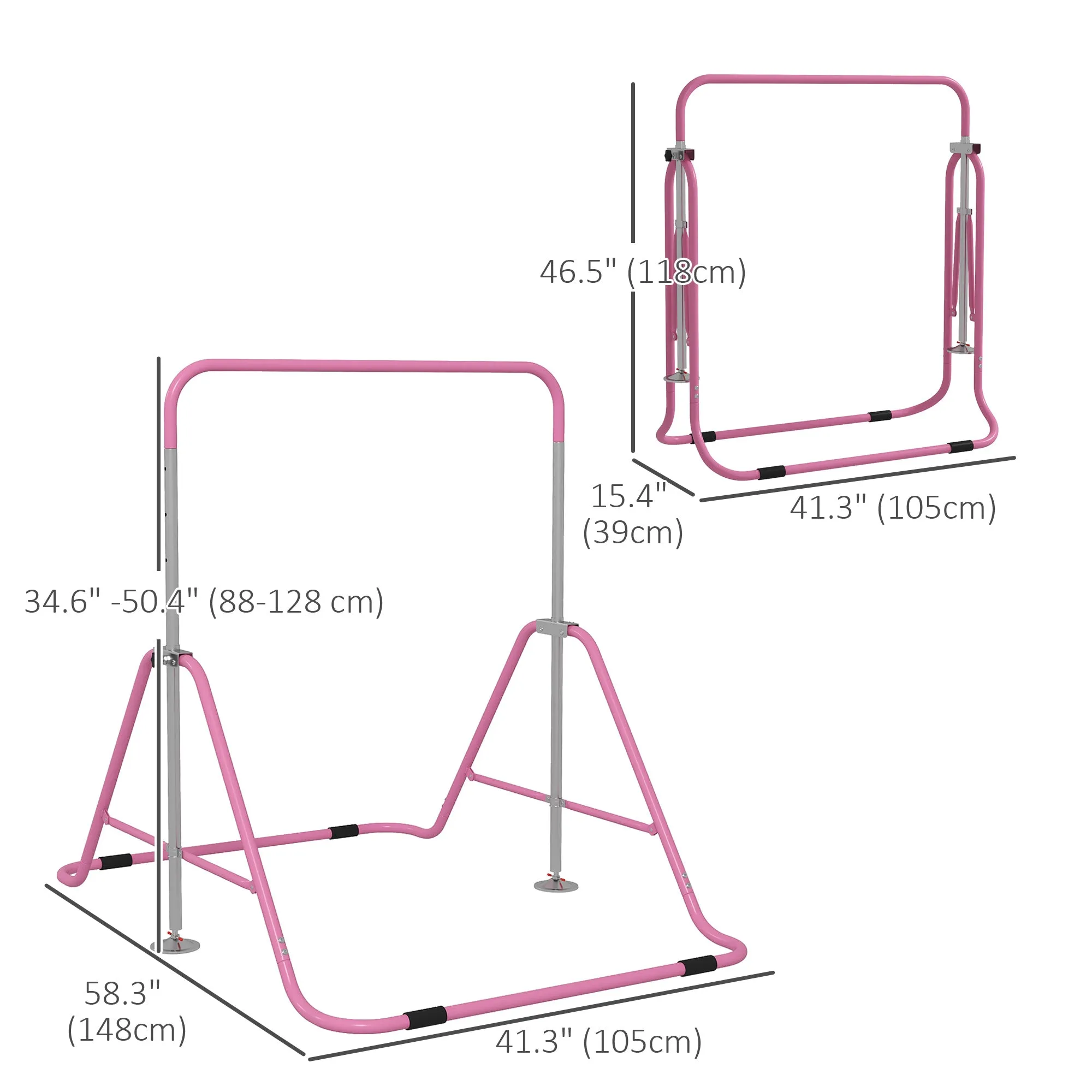 Foldable Gymnastics Bar for Kids, Expandable Gymnastics Equipment with Adjustable Height for Boys Girls, Pink