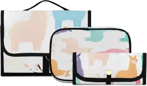 Foldable Hanging Travel Toiletry Organizer Set 3-Piece with Cosmetic Bag & Brush Holder - Cute Alpaca (1)