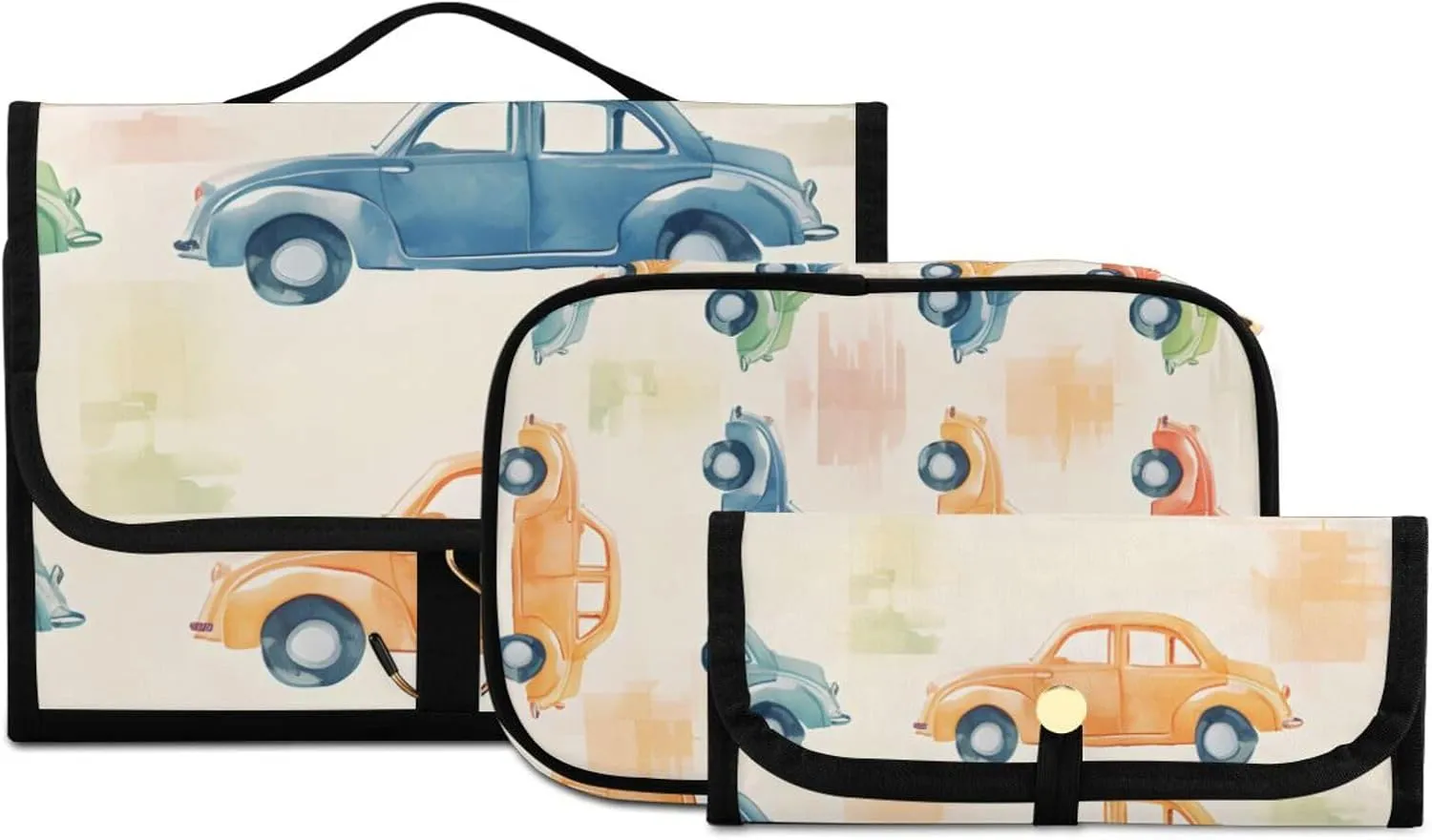 Foldable Hanging Travel Toiletry Organizer Set 3-Piece with Cosmetic Bag & Brush Holder - Tree Car (1)