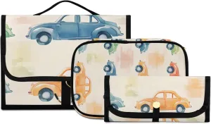 Foldable Hanging Travel Toiletry Organizer Set 3-Piece with Cosmetic Bag & Brush Holder - Tree Car (1)