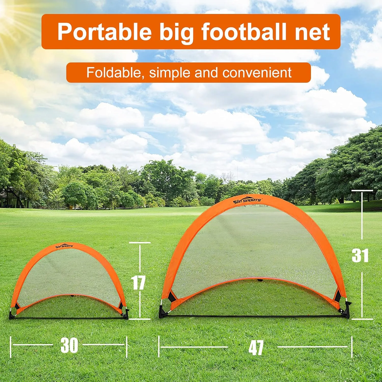 Foldable Pop Up Soccer Goal Pro 2 Portable Soccer Nets with Carrying Case and Training Cones,Practice in Backyard,School,Kids and Adults,Choose from 2.5', 4' Sizes