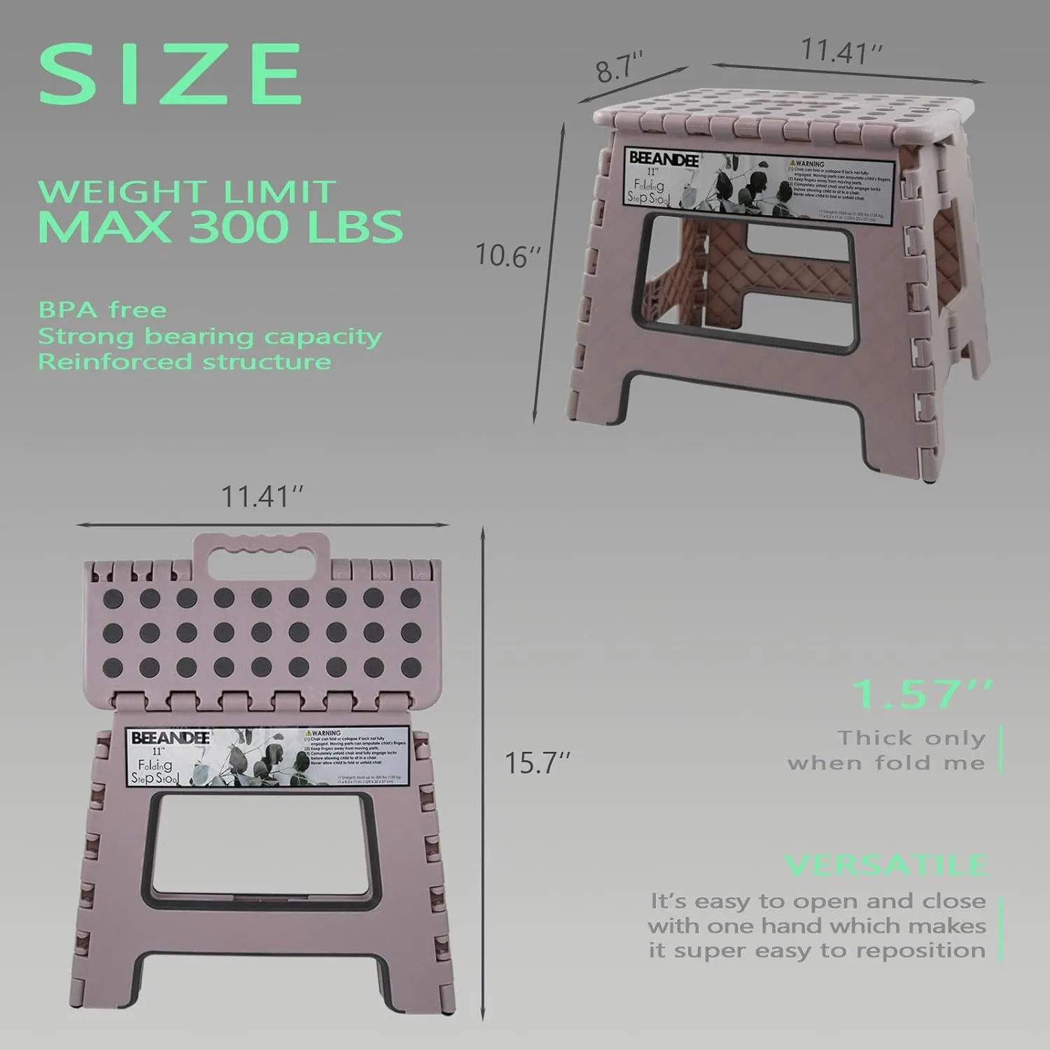 Foldable Step Stool Sturdy Safe Enough - Holds up to 300 Lb - 11 inch Footstool for Adults or Kids, Folding Ladder Storage/Opens Easy, for Kitchen,Toilet,Camping (Dusty Pink Puple)…
