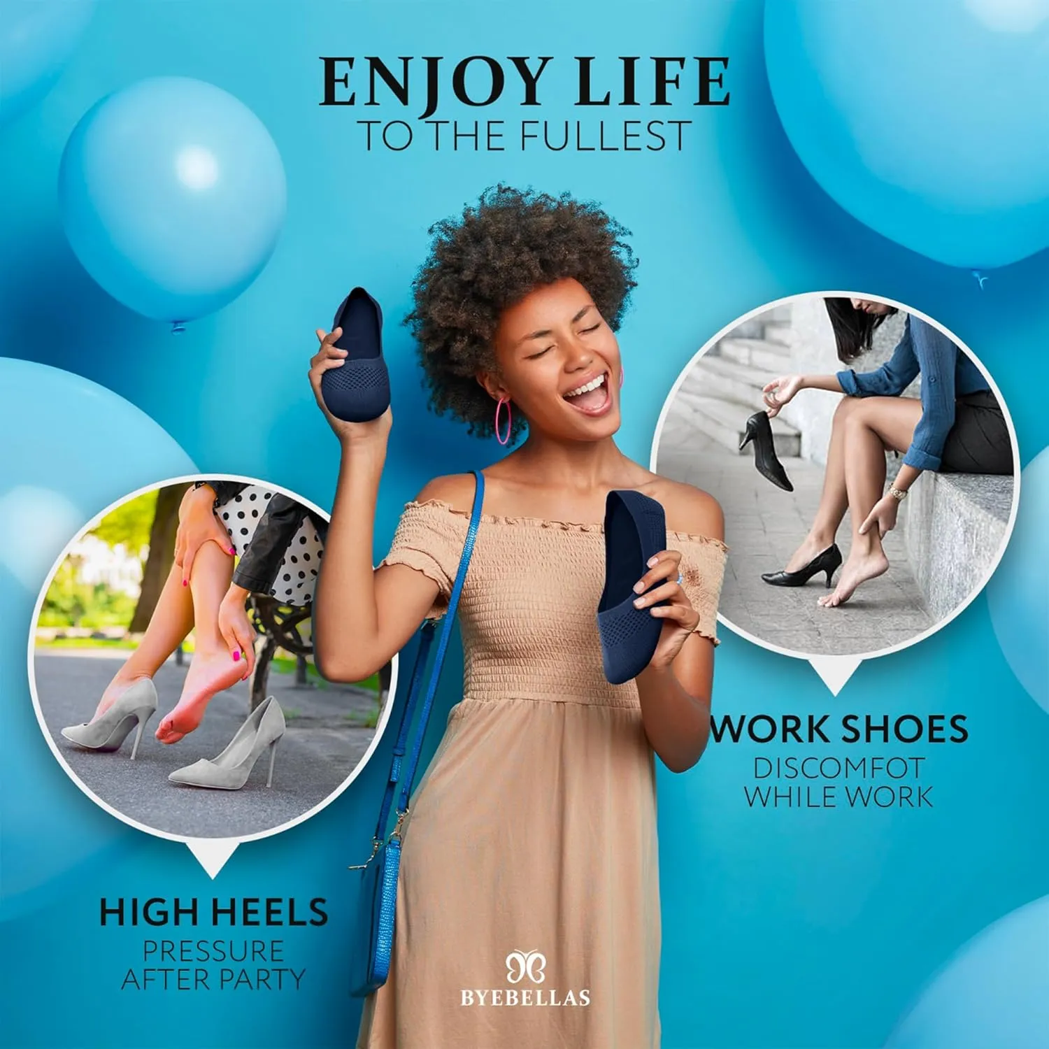 Foldable Stretch Knit Travel Slip-On Round Toe Ballet Flats with Packable Zipper Pouch and Expandable Tote Bag Carrying Case Split Sole Shoes