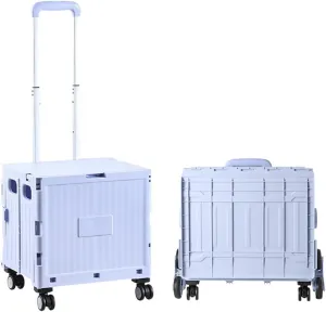 Foldable Utility Cart Collapsible Rolling Carts with Lid Portable Rolling Crate Handcart Shopping Trolley with Telescopic Handle 4 Wheels for Picnic Camping Moving Luggage Use