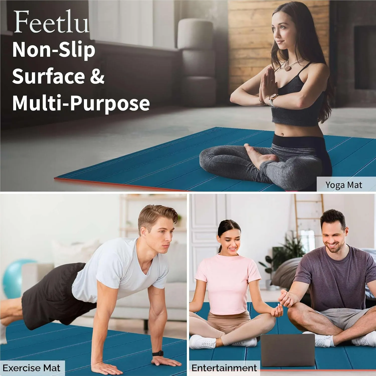 Foldable Wide & Large Yoga Mat – Cushioned, Compact & Easy to Store | 6mm & 8mm Thick | For Home, Gym, Travel, Yoga, Pilates & Floor Exercises