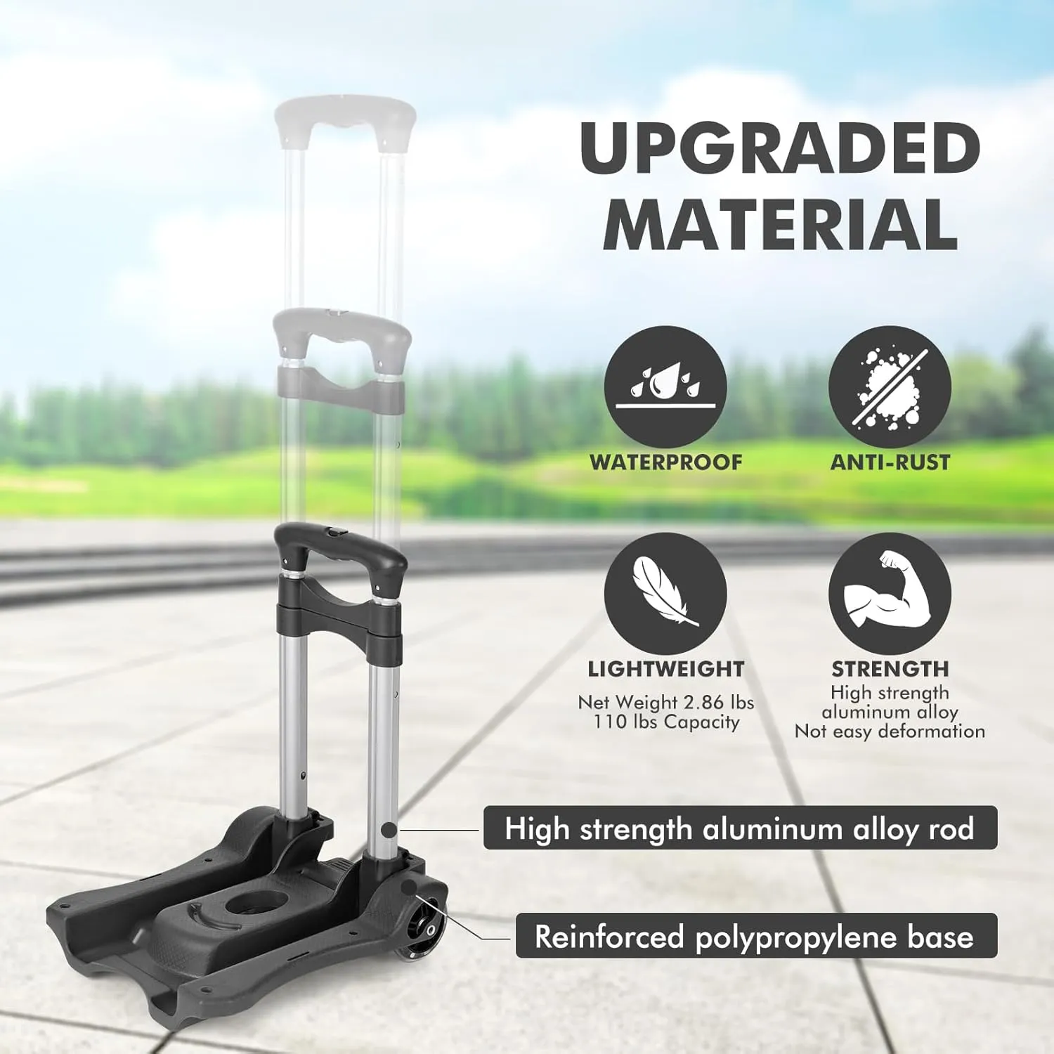 Folding Hand Truck, Heavy Duty Luggage Cart, Utility Dolly Platform Cart with 4 Wheels and 2 Elastic Ropes for Luggage, Travel, Moving, Shopping, Office Use (110LB, Black)
