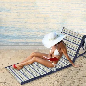 Folding Sun Lounger Beach Mat Portable Waterproof Sandproof Beach Ground Mat Adjustable Reclining Backrest for Beach Garden Camping (Color : Blue)