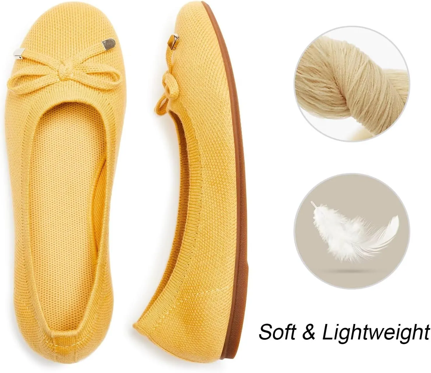 Frank Mully Women's Ballet Flats Round Toe Walking Flats Slip On Work Shoes Knitted Flats Shoes for Woman Soft Lightweight
