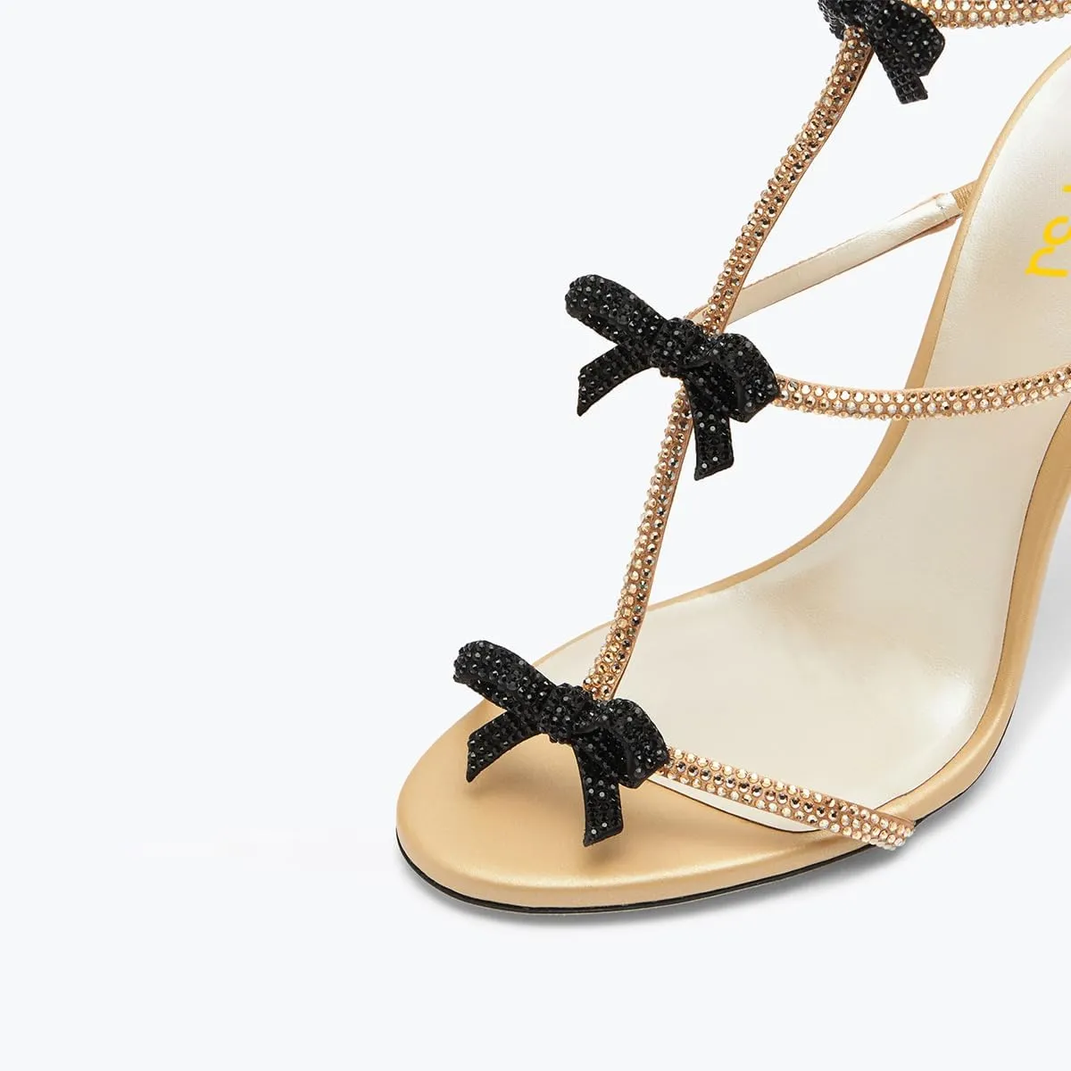 FSJ Women Gold Metal Chain Thick High Heel Sandals Open Toe Strappy Ankle Buckle Strap Slingback Comfy Summer Dress Pumps Crystal Bows Size 4-15 US
