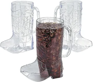 Fun Express Clear Cowboy Boot Plastic Mugs - 17 oz. (Pack of 12) - Ideal for Western-themed Parties, Rodeo Events, and Country Gatherings