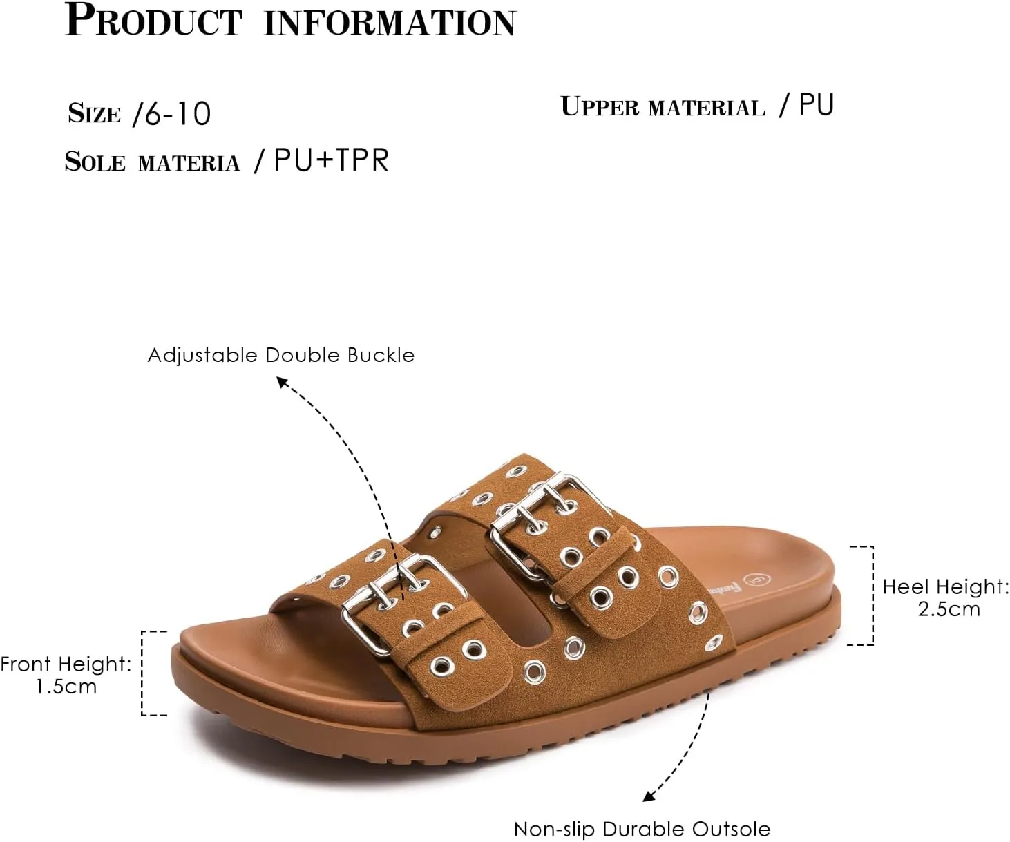 FUNKYMONKEY Women's Eyelets Adjustable Double Strap Slides Slip On Comfort Flat Sandals for Summer