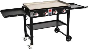 Gas One Propane Burner Grill–36-Inch Flat Top Grill Griddle Cooking Station–Foldable 4 Burner Propane Grill with Pre-Seasoned Griddle–Professional Burners for Outdoor Cooking with Side Shelves, Black