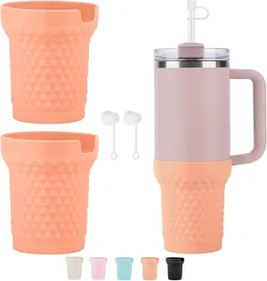 GENLEAS 2PCS Silicone Boot for Stanley Cup, 3D Diamond Pattern Design for Stanley Quencher H2.0 40 oz, Anti-Slip Bottom Sleeve Cover Bumper, Rose Quartz